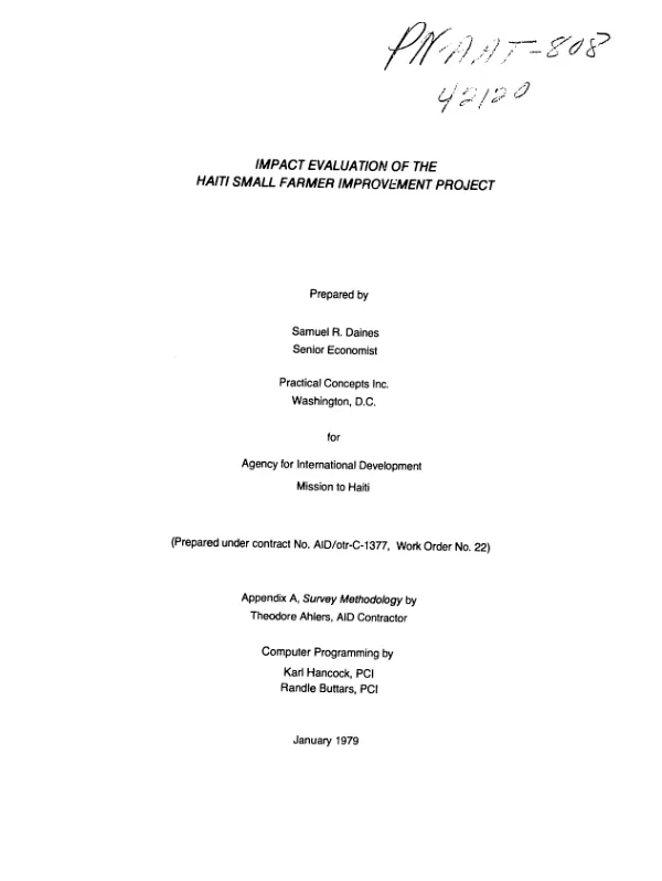 Impact evaluation of the Haiti small farmer improvement project