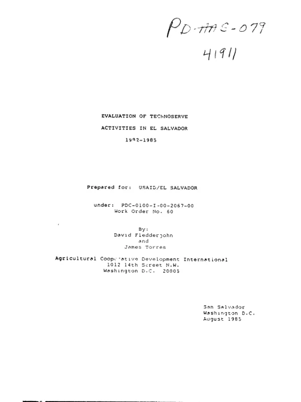 Evaluation of Technoserve activities in El Salvador, 1982-1985