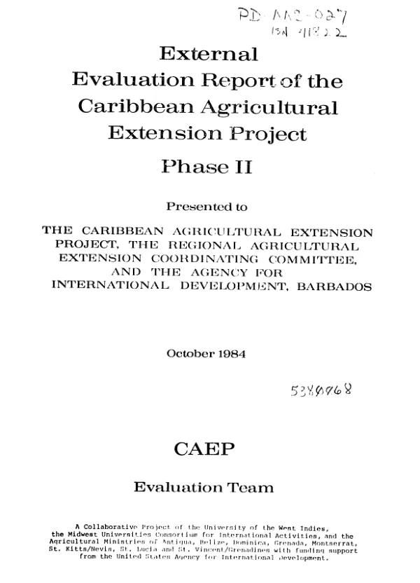 External evaluation report on the Caribbean agricultural extension project, phase II