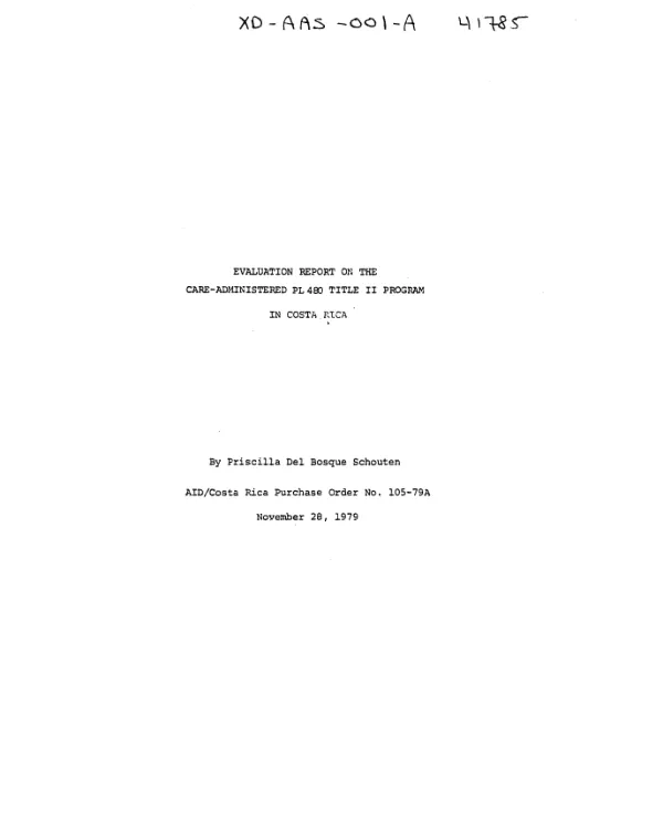 Evaluation report on the CARE-administered PL-480 Title II program in Costa Rica