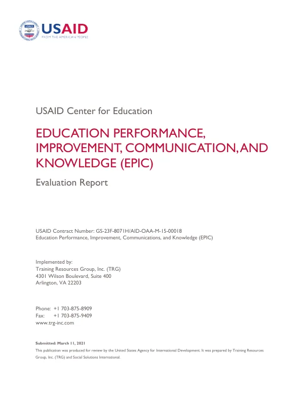 Education performance, improvement, communication, and knowledge (EPIC) : evaluation report