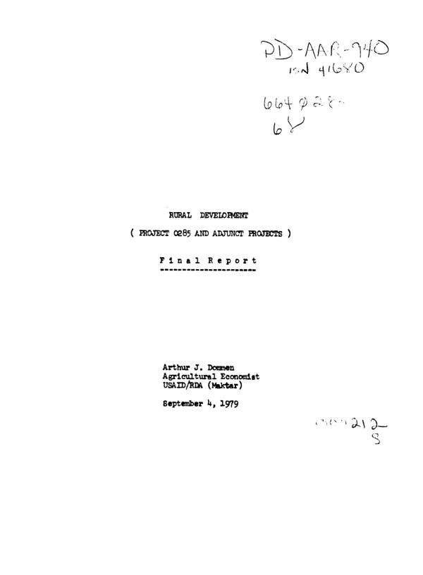 Rural development (project 0285 and adjunct projects) : final report