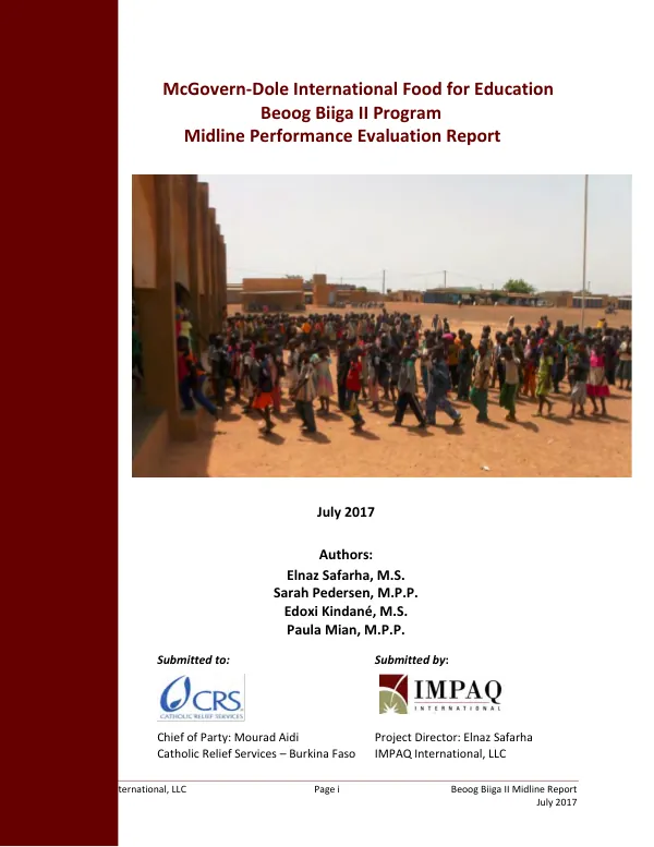 McGovern-Dole international food for education FY 2014 beoog biiga II program midline performance evaluation report [Burkina Faso]