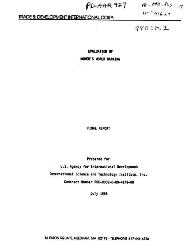 Evaluation of women's world banking : final report