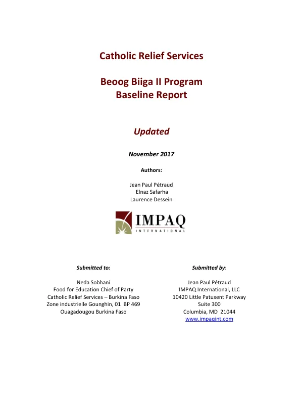FY 2014 McGovern Dole beoog biiga II Program in Burkina Faso : baseline report