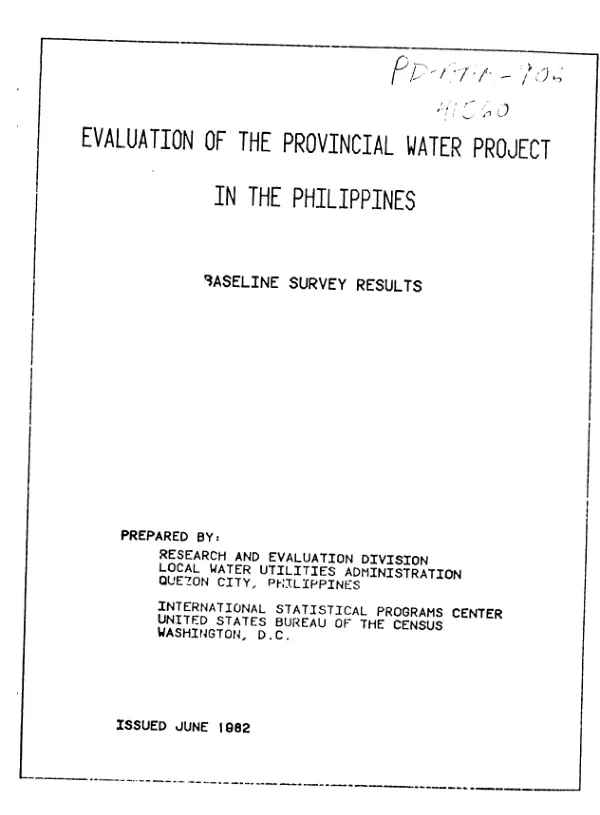 Evaluation of the provincial water project in the Philippines : baseline survey results