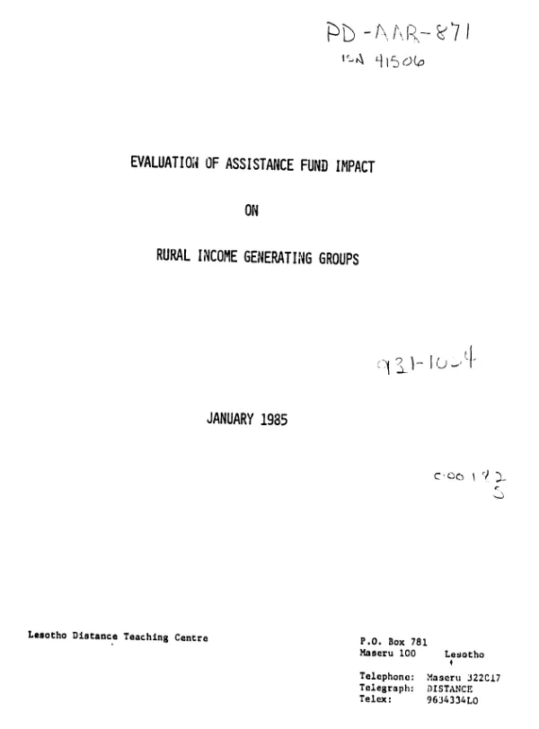 Evaluation of assistance fund impact on rural income generating groups