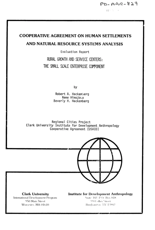 Evaluation report, rural growth and service centers : the small scale enterprise component