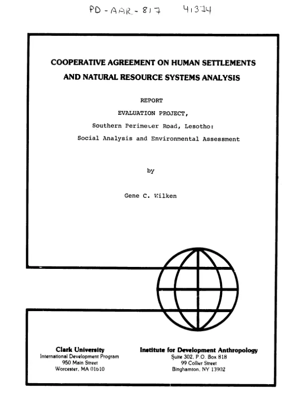 Report evaluation project, southern perimeter road, Lesotho : social analysis and environmental assessment