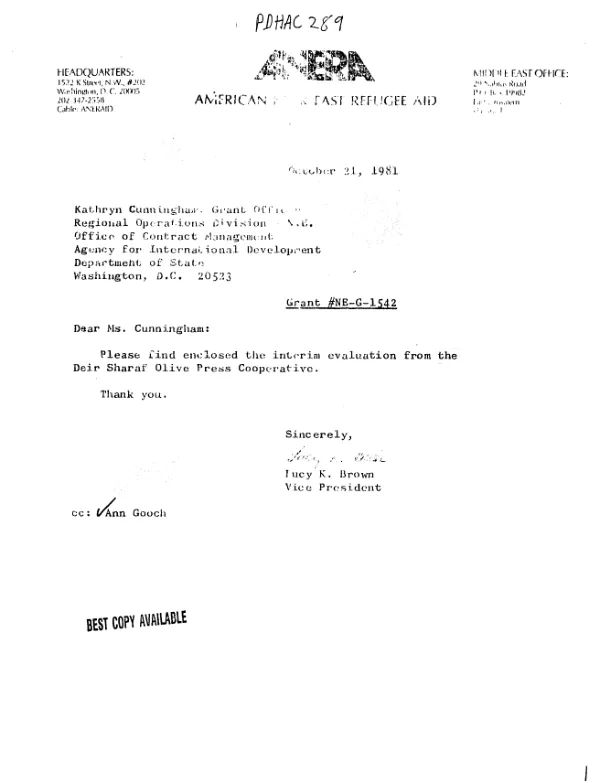 FY 78 AID /ANERA second interim evaluation of Tarqumia cooperative land reclamation project : FY 79 first interim evaluation; (A) revolving loan fund, (B) Hebron/Bethlehem plant nursery
