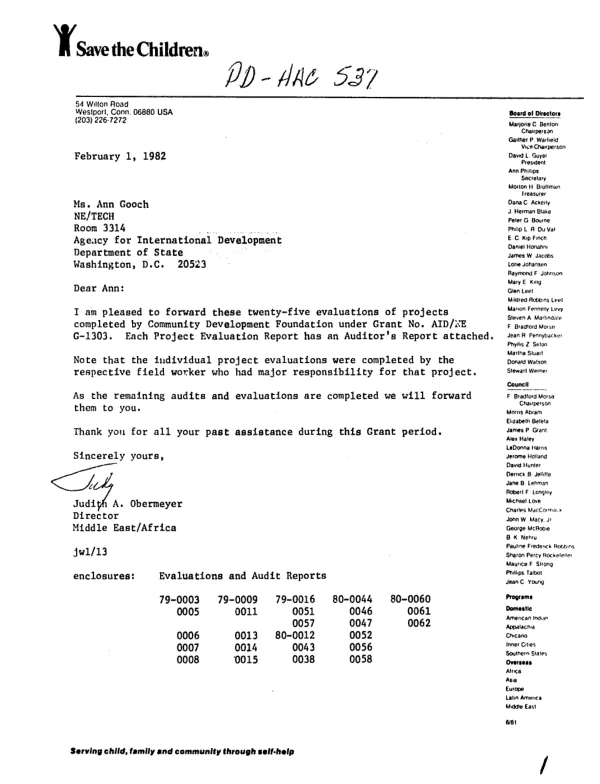 Twenty-five evaluations of projects completed by Community Development Foundation under grant no. AID/NE-G-1303