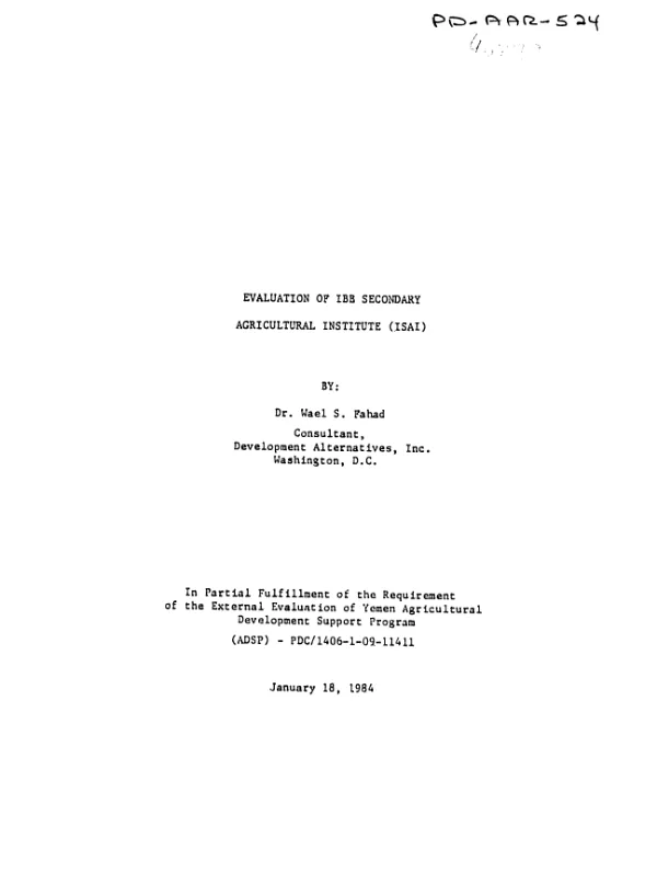 Evaluation of IBB Secondary Agricultural Institute (ISAI)