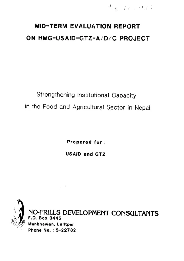 Mid-term evaluation report on HMG-USAID-GTZ-A/D/C project : strengthening institutional capacity in food and agricultural sector in Nepal