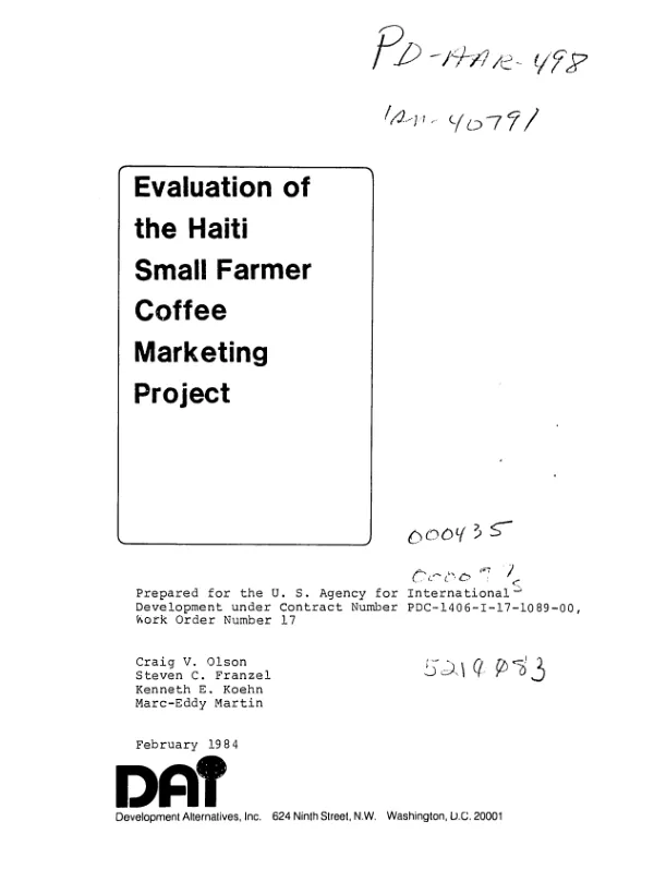 Evaluation of the Haiti small farmer coffee marketing project