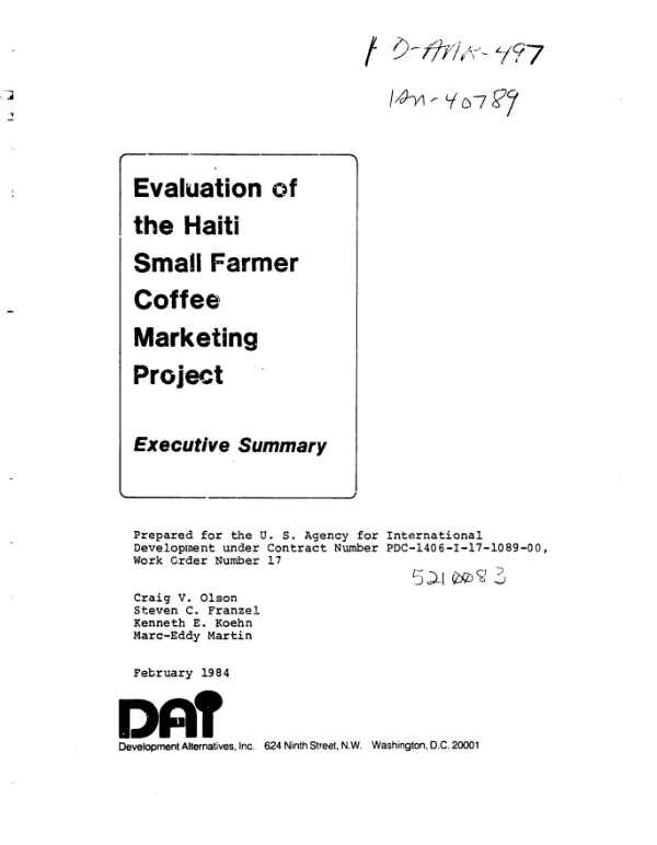 Evaluation of the Haiti small farmer coffee marketing project : executive summary