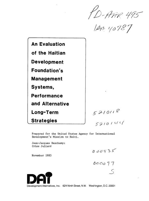 Evaluation of the Haitian Development Foundation's management systems, performance and alternative long-term strategies