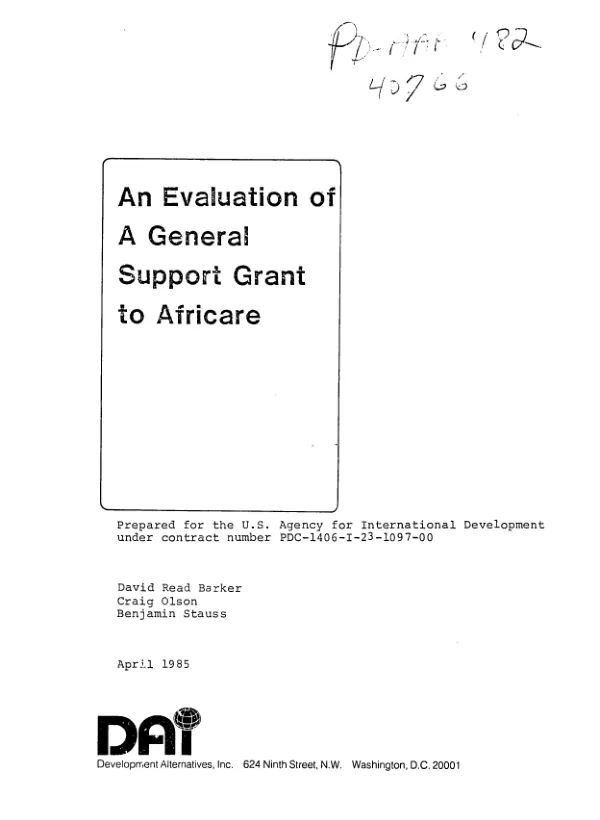 Evaluation of a general support grant to Africare