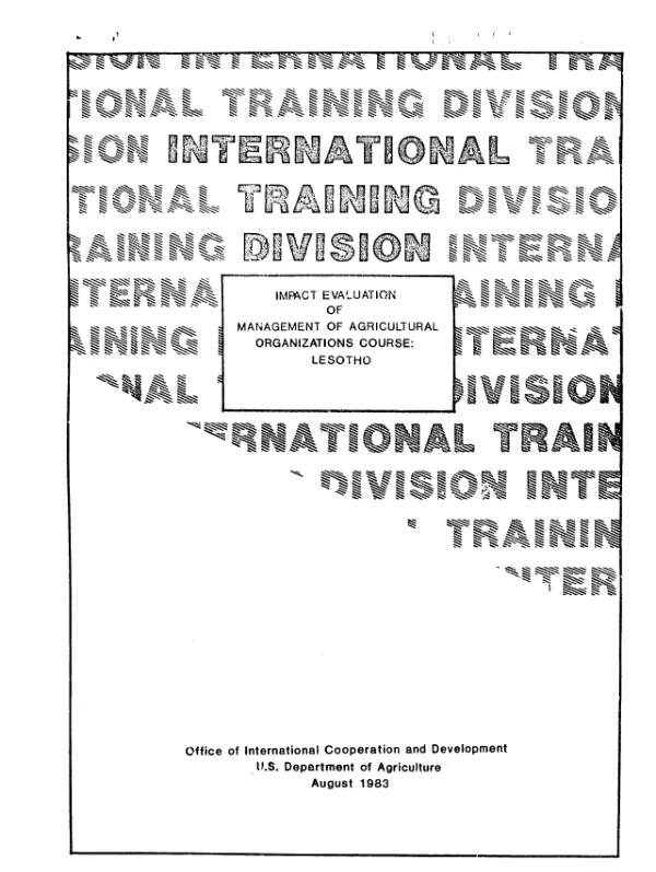 Impact evaluation of management of agriculture organizations course conducted in Mazenod, Lesotho : June 1982
