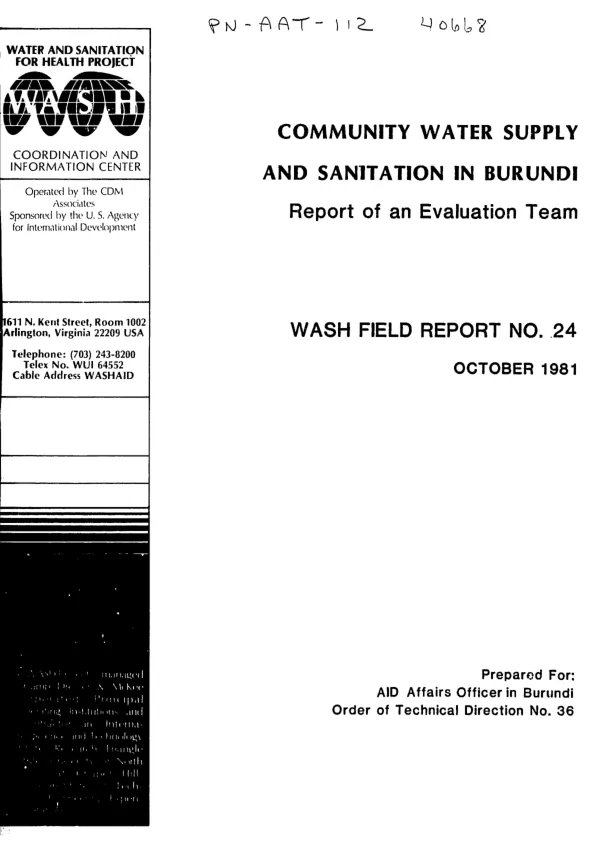 Community water supply and sanitation in Burundi : report of an evaluation team