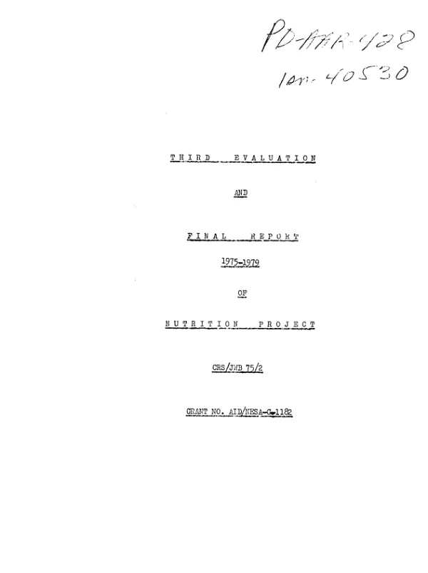 Third evaluation and final report (1975-1979) of nutrition project