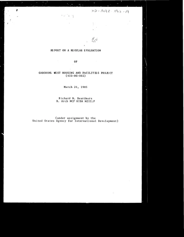 Report on a regular evaluation of Gaborone West housing and facilities project (633-HG-002)