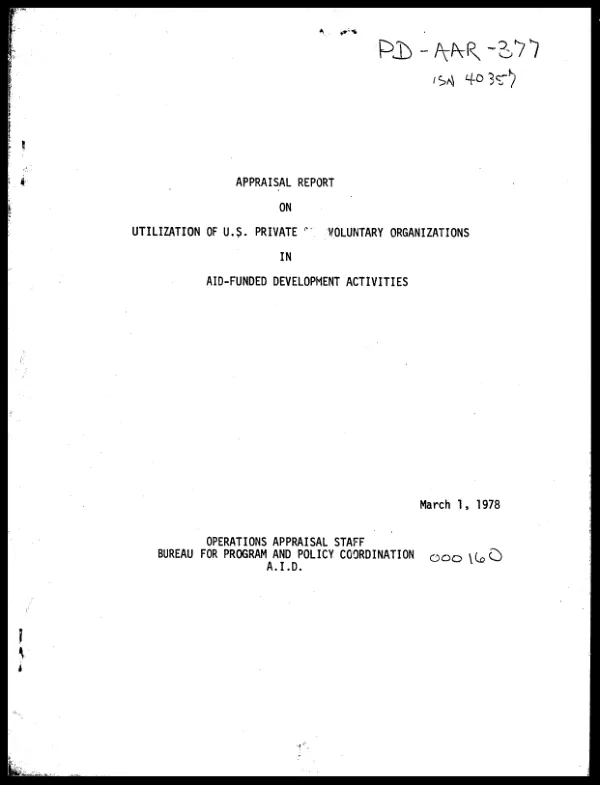 Appraisal report on utilization of US private and voluntary organizations in AID-funded development activities