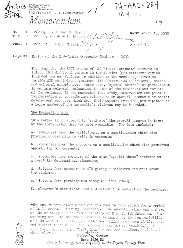 Review of the mid-winter community seminars - 1971
