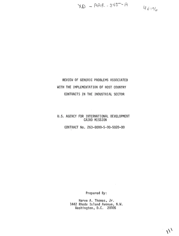 Review of generic problems associated with the implementation of host country contracts in the industrial sector