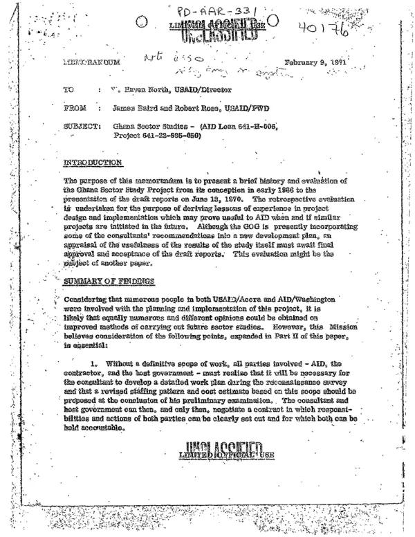 Ghana sector studies : (AID loan 641-H-006, project 641-22-995-050)