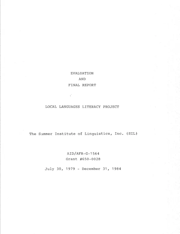 Evaluation and final report : local languages literacy project