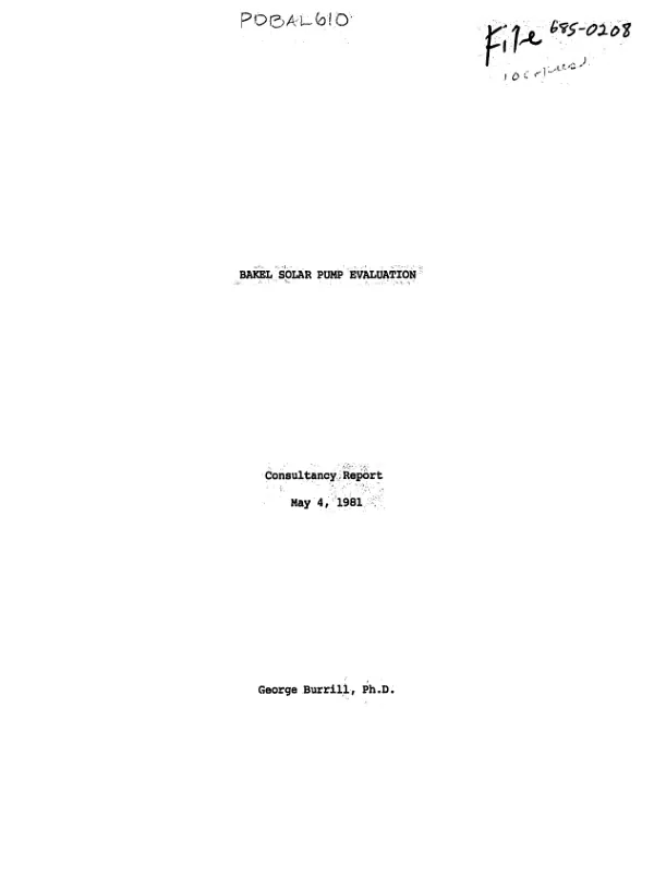 Bakel solar pump evaluation : consultancy report