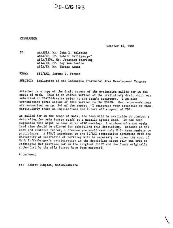 Evaluation of the provincial area development program : draft report