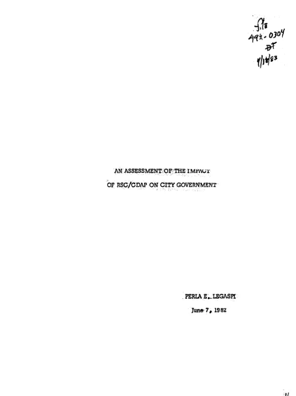 Assessment of the impact of RSC/CDAP on city government