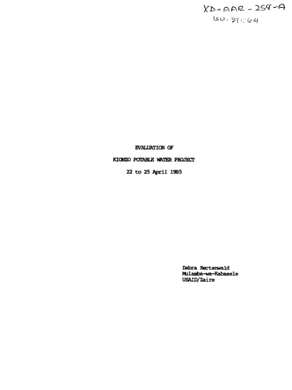 Evaluation of Kionzo potable water project