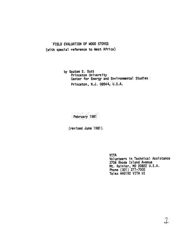 Field evaluation of wood stoves (with special reference to West Africa)