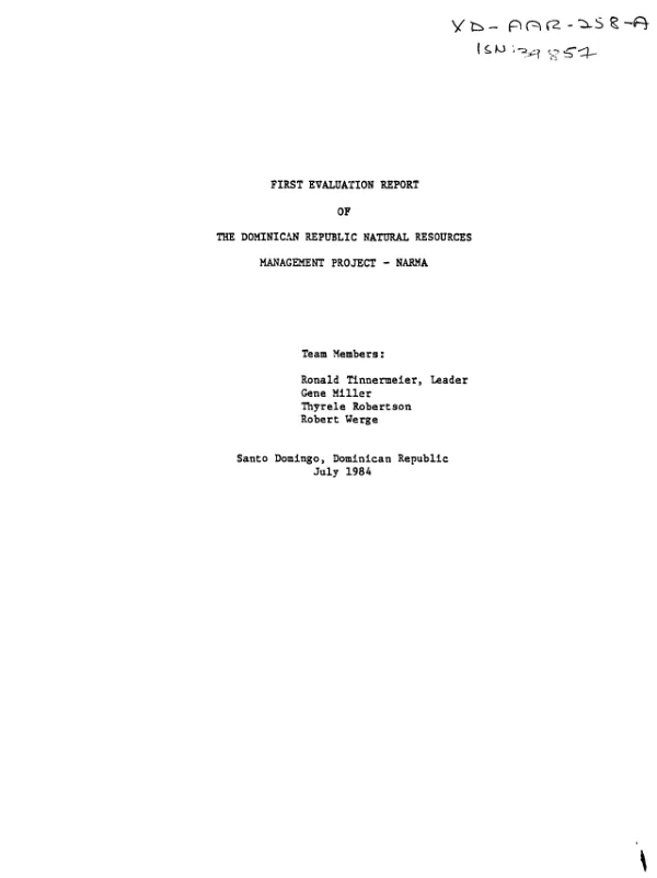 First evaluation report of the Dominican Republic natural resources management project - NARMA
