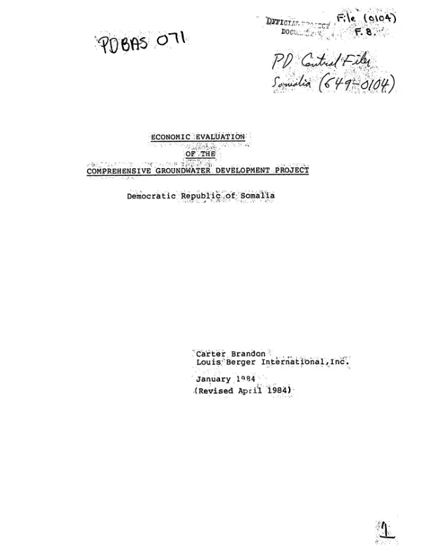 Economic evaluation of the comprehensive groundwater development project, Democratic Republic of Somalia