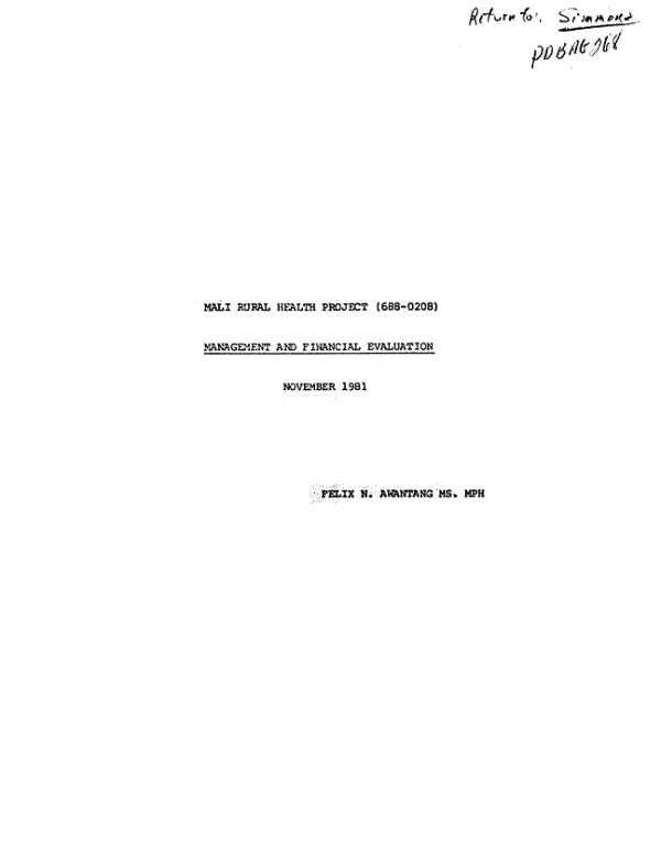 Mali rural health project (688-0208) : management and financial evaluation