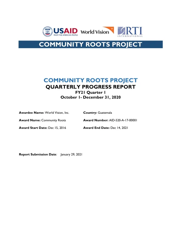 Community Roots Performance Report FY21 Q1