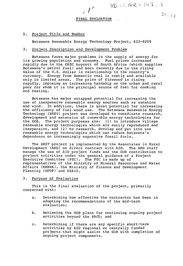 Final evaluation : Botswana renewable energy technology project, 633-0209
