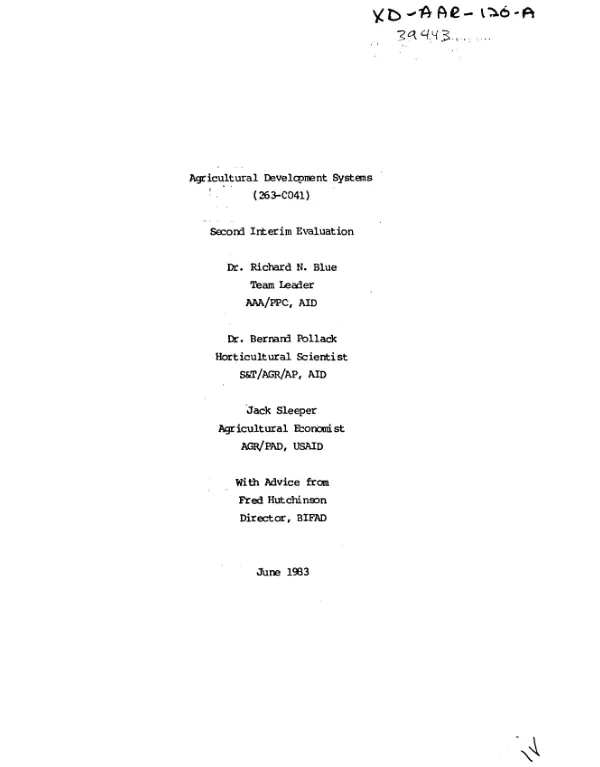 Agricultural development systems : second interim evaluation