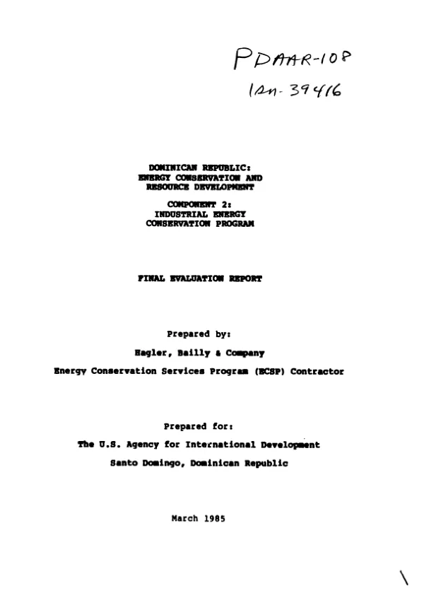 Dominican Republic : energy conservation and resource development; component 2 : industrial energy conservation program; final evaluation report