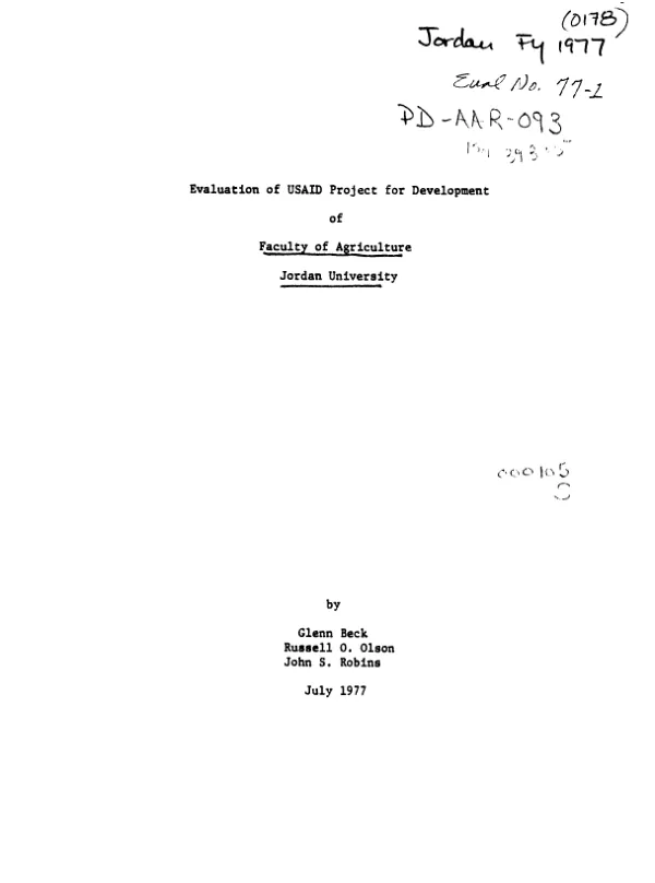 Evaluation of USAID project for development of Faculty of Agriculture, Jordan University