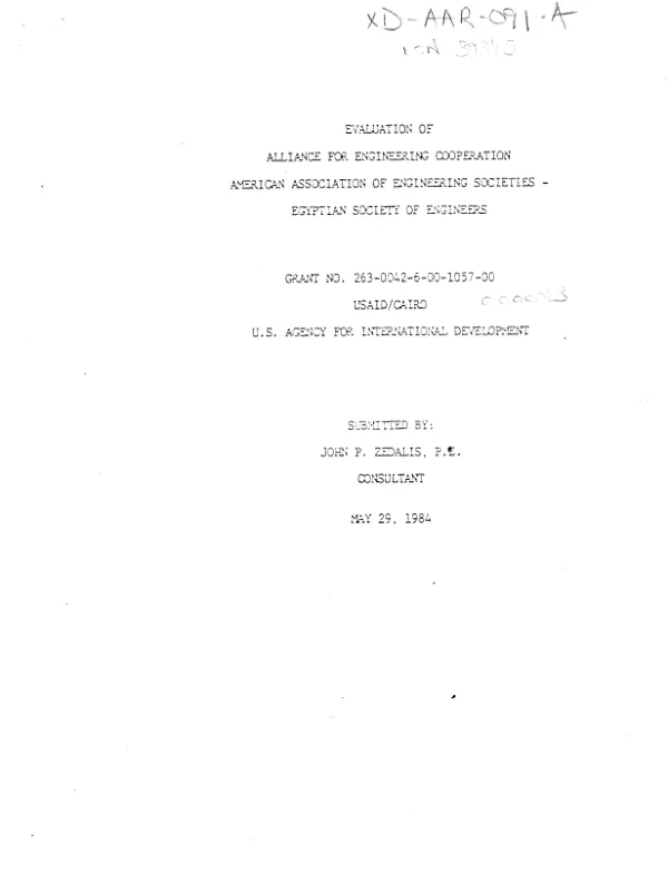 Evaluation of Alliance for Engineering Cooperation : American Association of Engineering Societies - Egyptian Society of Engineers