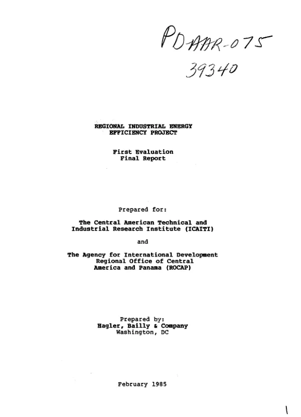 Regional industrial energy efficiency project : first evaluation final report