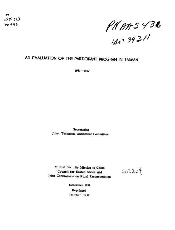 Evaluation of the participant program in Taiwan : 1951-1957