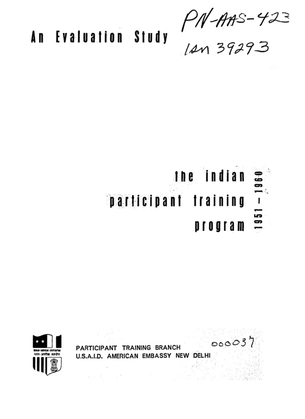 Evaluation study : the Indian participant training program, 1951-1960