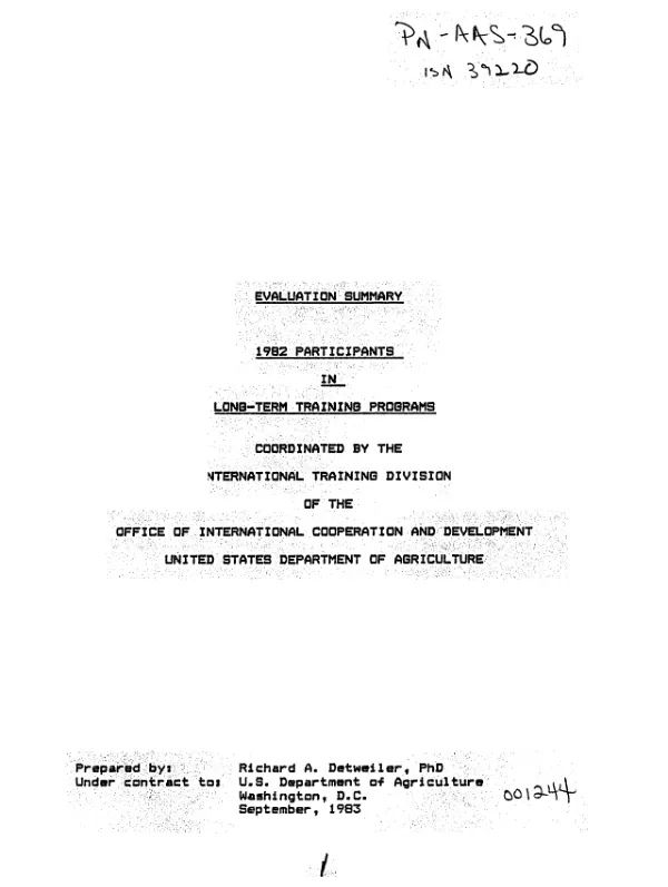 Evaluation summary : 1982 participants in long-term training programs coordinated by the International Training Division of the Office of International Cooperation and Development, United States Department of Agriculture