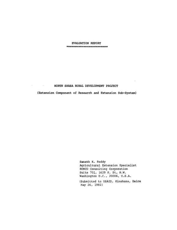 Evaluation report : North Shaba rural development project (extension component of research and extension sub-system)