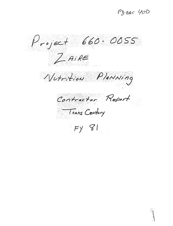 Nutrition planning, Government of Zaire, project no. 660-0055
